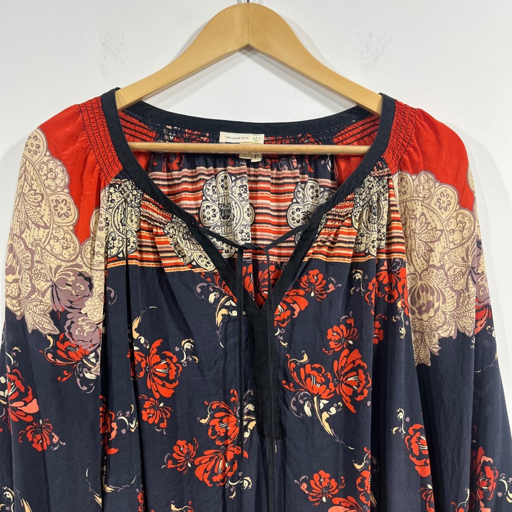Meadow Rue Silk Floral Paisley Peasant Blouse Womens Large Artsy Old Money Boho - Picture 3 of 10